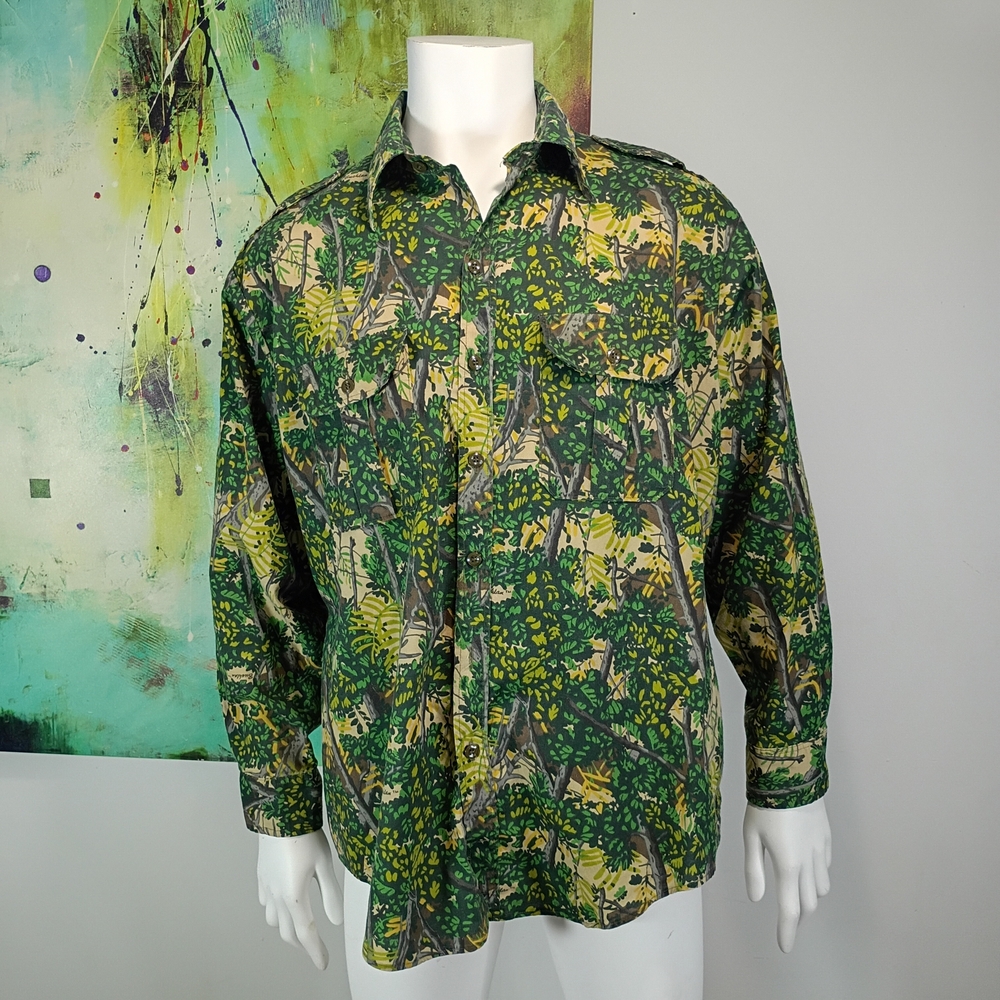 Vintage Bushlan South Texas USA Made  Camouflage Hunting Long Sleeve XXL Shirt